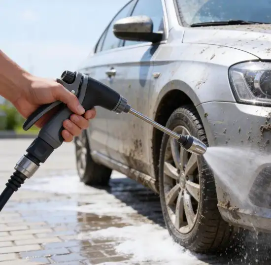 Jetterix high-pressure nozzle vehicle cleaning – washing a car and tyres with a garden hose
