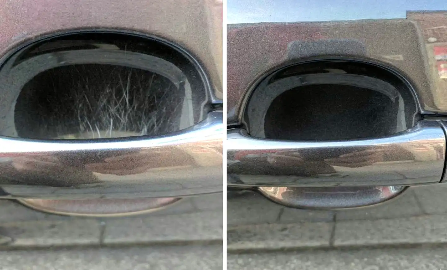 NanoPolix nano cloth removing a key scratch from car paintwork – damaged surface visibly restored