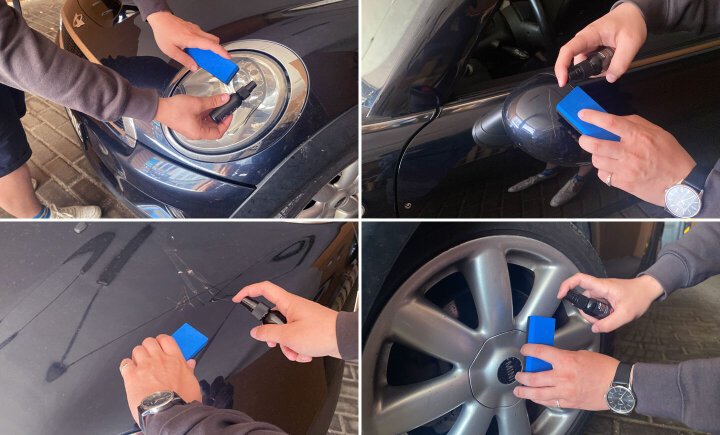 NuraFix properties — scratch removal, dirt repellence, protective coating, UV protection
